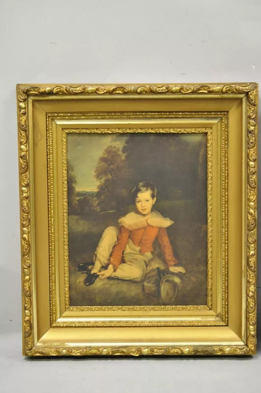Vintage Gold Frame Hans Volkmann Art Print Little Princess Girl and Lord Seaham Boy. L'article présente des gravures d'un jeune garçon et d'une jeune fille dans ce qui semble être un décor anglais, une très belle paire ancienne, un style et une