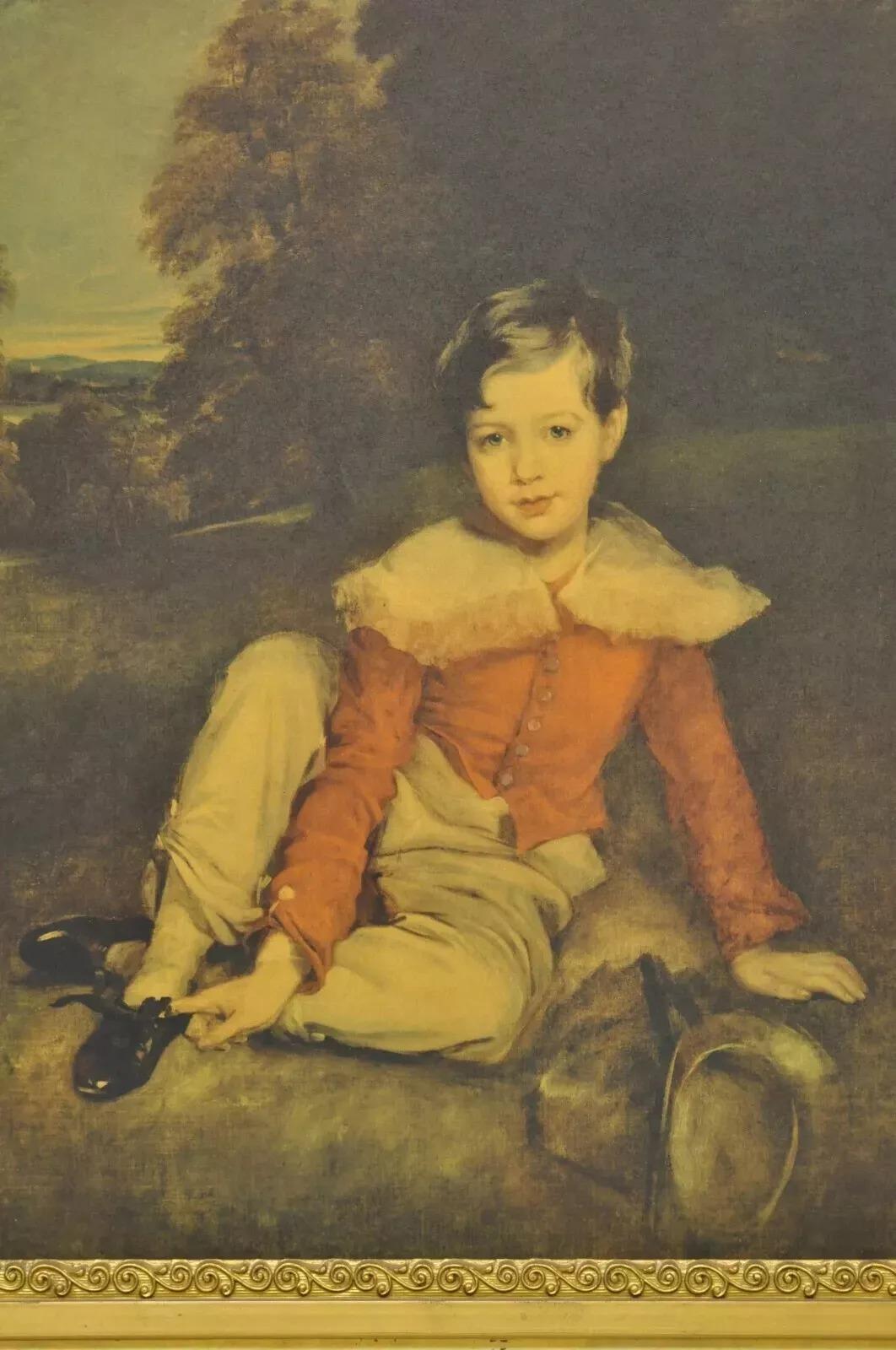 Inconnu Vintage Gold Frame Hans Volkmann Art Print Little Princesse Girl Lord Seaham Boy en vente