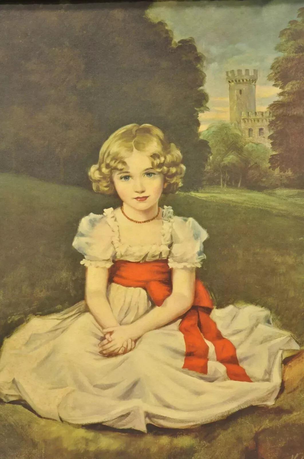 Vintage Gold Frame Hans Volkmann Art Print Little Princesse Girl Lord Seaham Boy Bon état - En vente à Philadelphia, PA