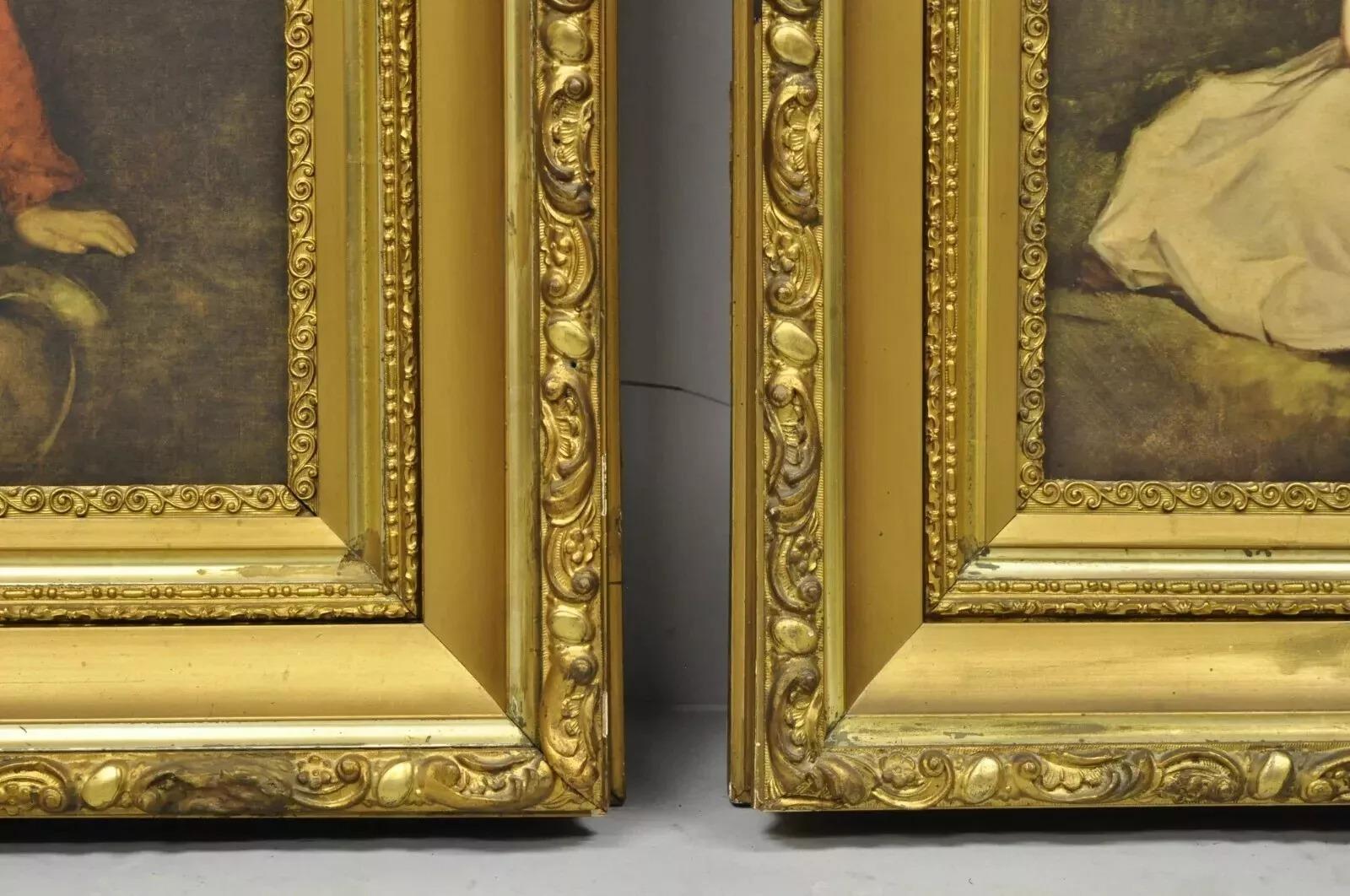 Gesso Vintage Gold Frame Hans Volkmann Art Print Little Princesse Girl Lord Seaham Boy en vente