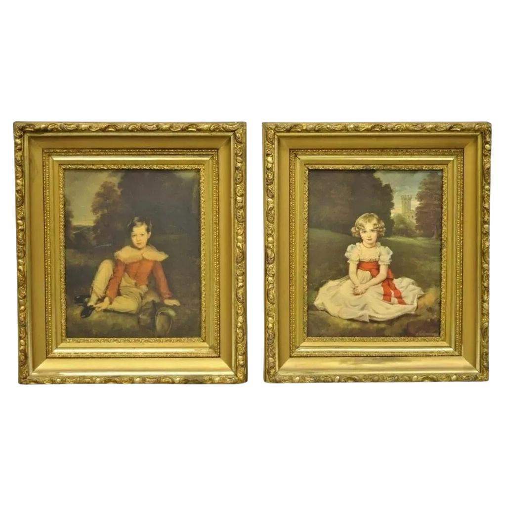 Vintage Gold Frame Hans Volkmann Art Print Little Princess Girl Lord Seaham Boy