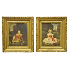 Vintage Gold Frame Hans Volkmann Art Print Little Princess Girl Lord Seaham Boy