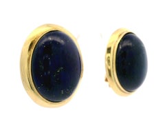 Vintage Gold GIA High Quality Oval Cabochon Lapis Lazuli Button Clip On Earrings
