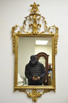Vintage Gold Gilt Adams Style Wall Mirror with Leafy Scroll Pediment