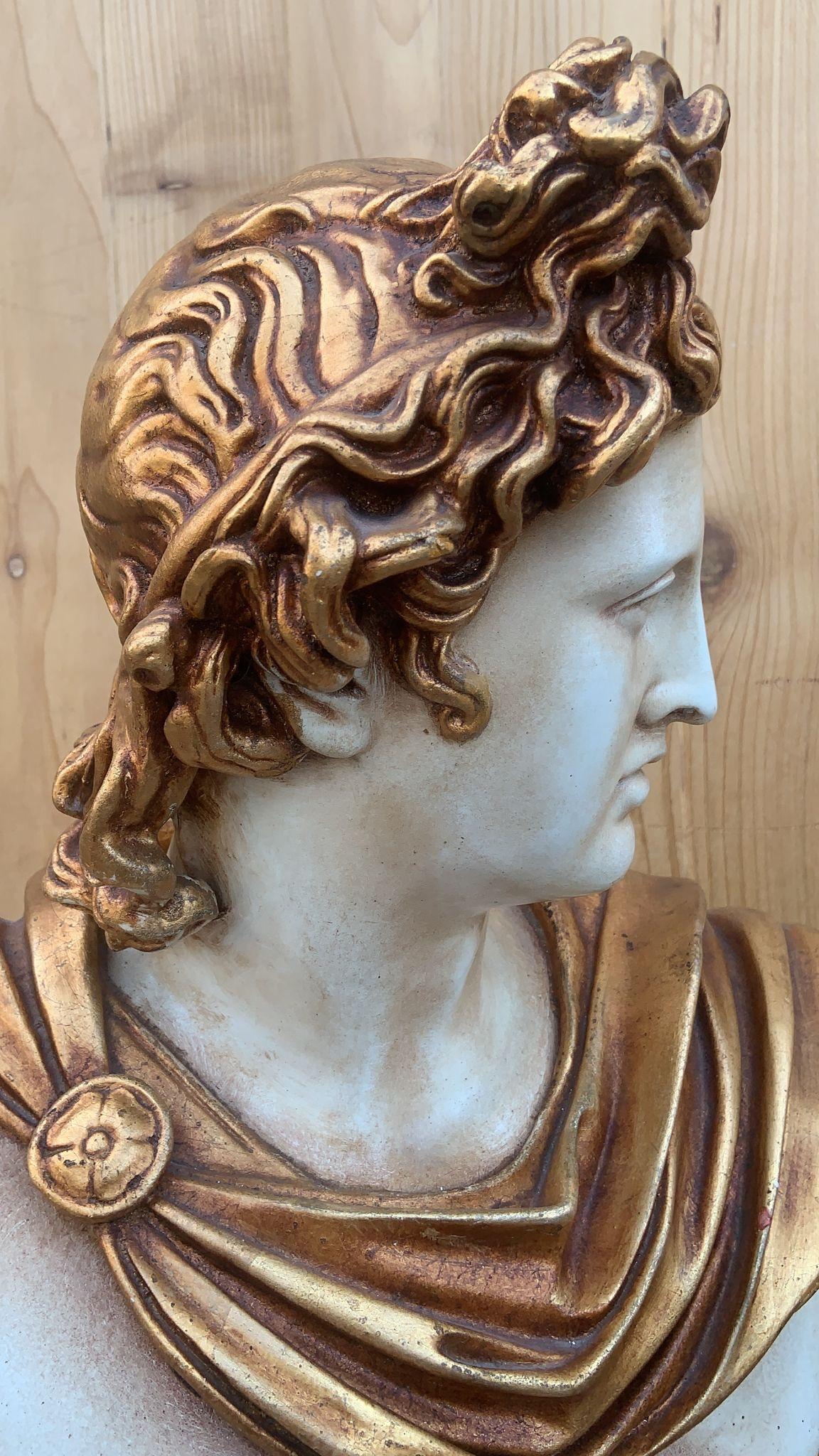 20th Century Vintage Gold Gilt Apollo Bust with Column Pedestal  For Sale