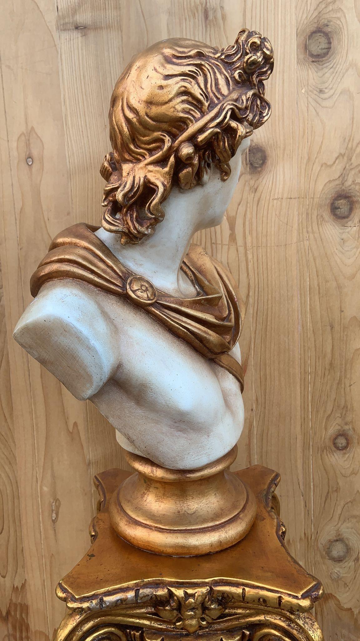Vintage Gold Gilt Apollo Bust with Column Pedestal  For Sale 1
