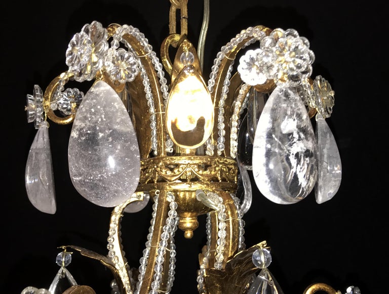 Vintage Gold Gilt Baguès Rock Crystal Nine Light Fixture Filigree