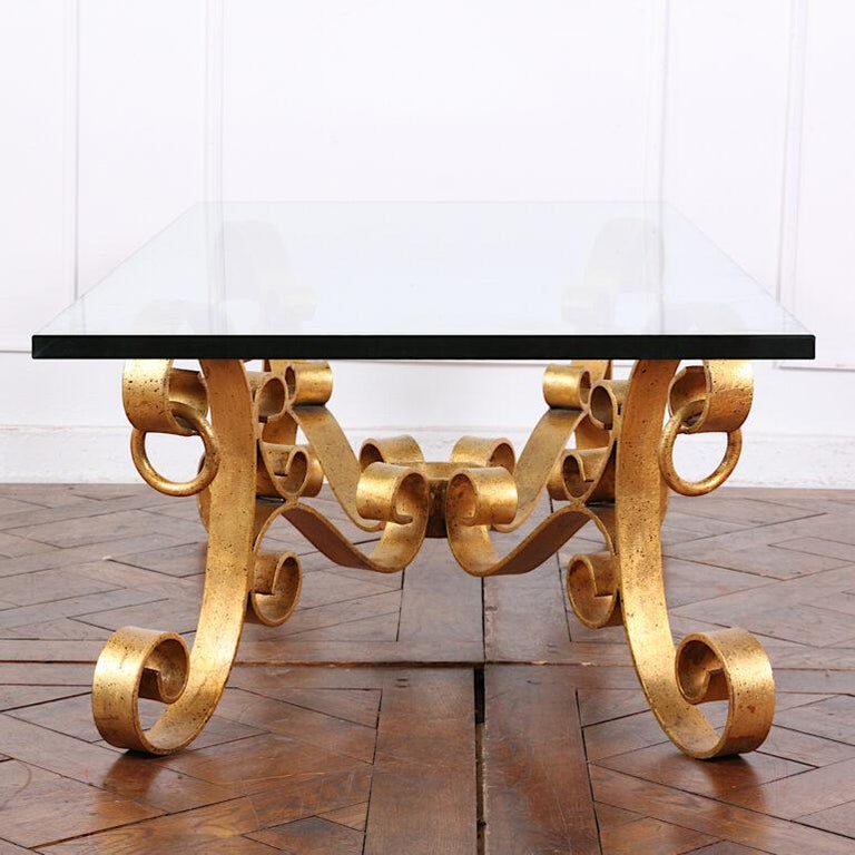Vintage Gold Gilt Glass Coffee Table For Sale at 1stDibs vintage