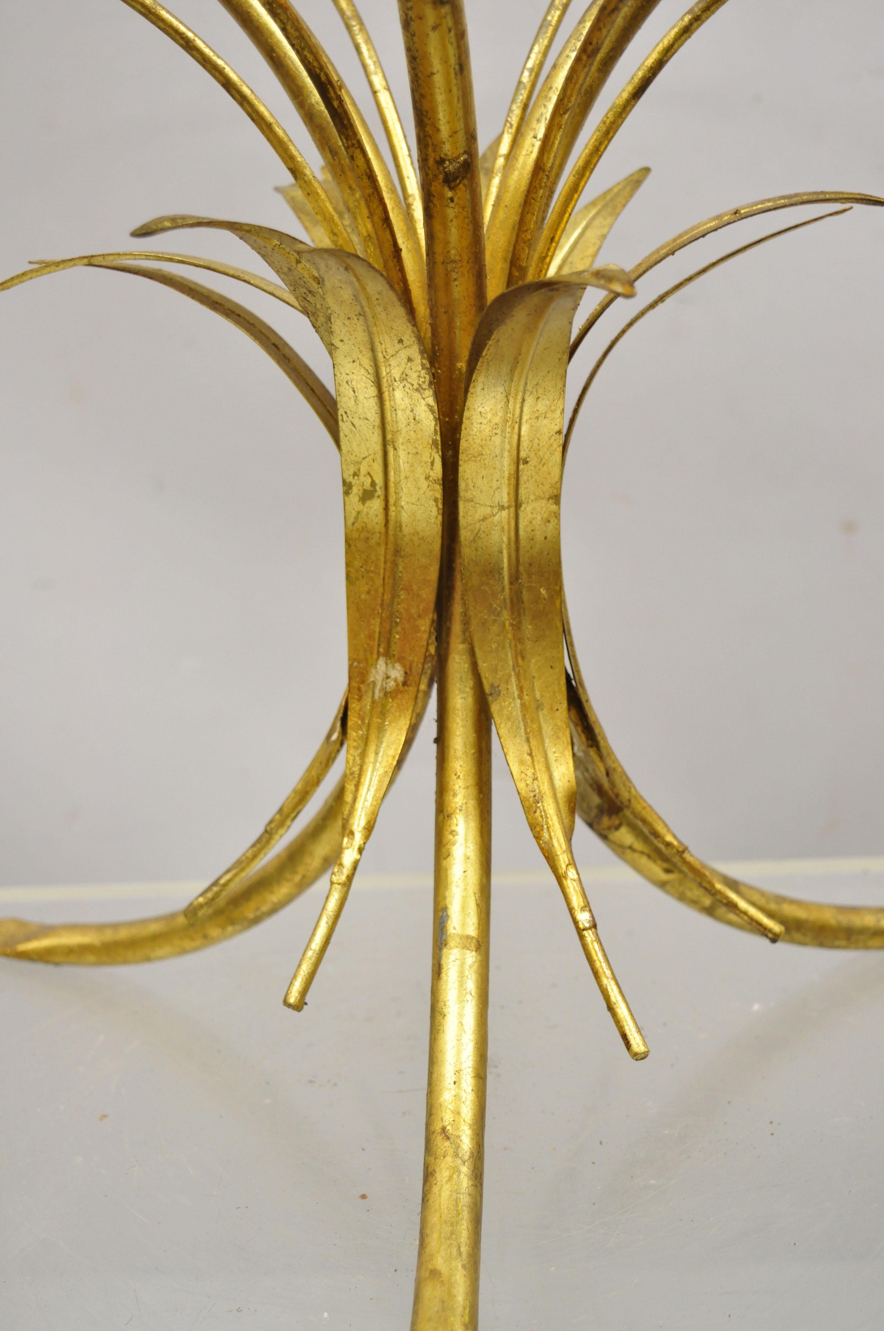 Vintage Gold Gilt Italian Hollywood Regency Palm Leaf Sheaf of Wheat Side Table For Sale 5