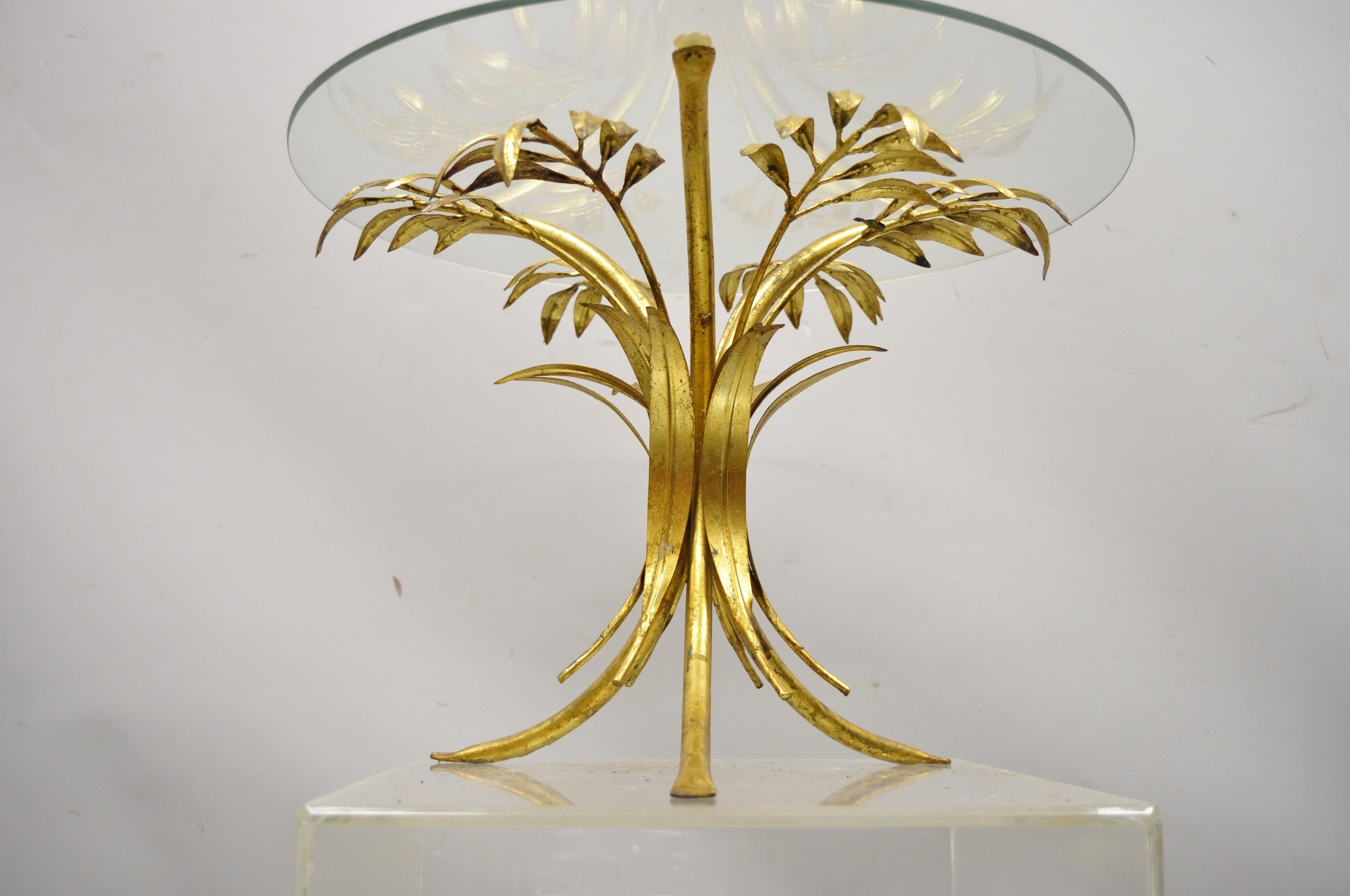 Vintage Gold Gilt Italian Hollywood Regency Palm Leaf Sheaf of Wheat Side Table For Sale 6