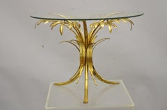 Vintage Gold Gilt Italian Hollywood Regency Palm Leaf Sheaf of Wheat Side Table