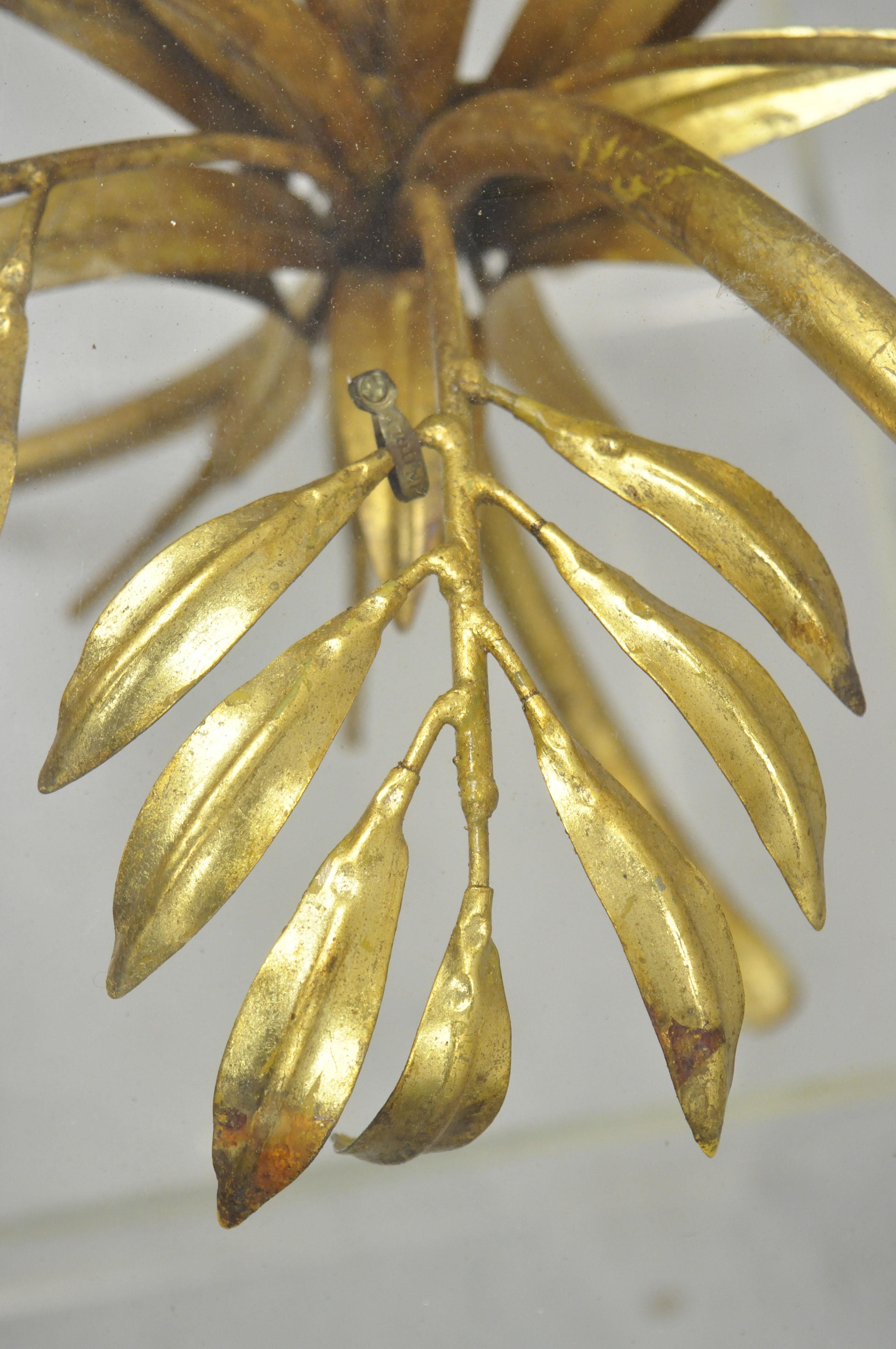 Vintage Gold Gilt Italian Hollywood Regency Palm Leaf Sheaf of Wheat Side Table For Sale 1