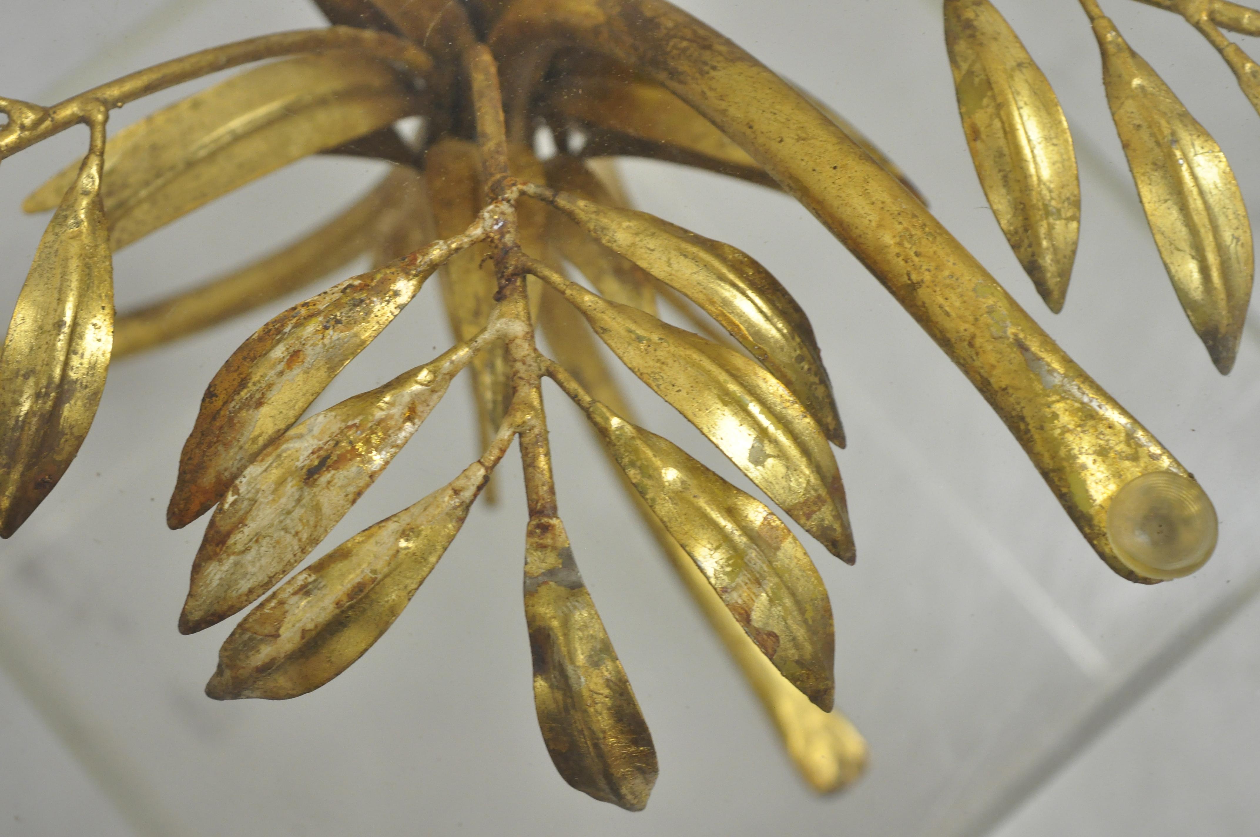 Vintage Gold Gilt Italian Hollywood Regency Palm Leaf Sheaf of Wheat Side Table For Sale 2