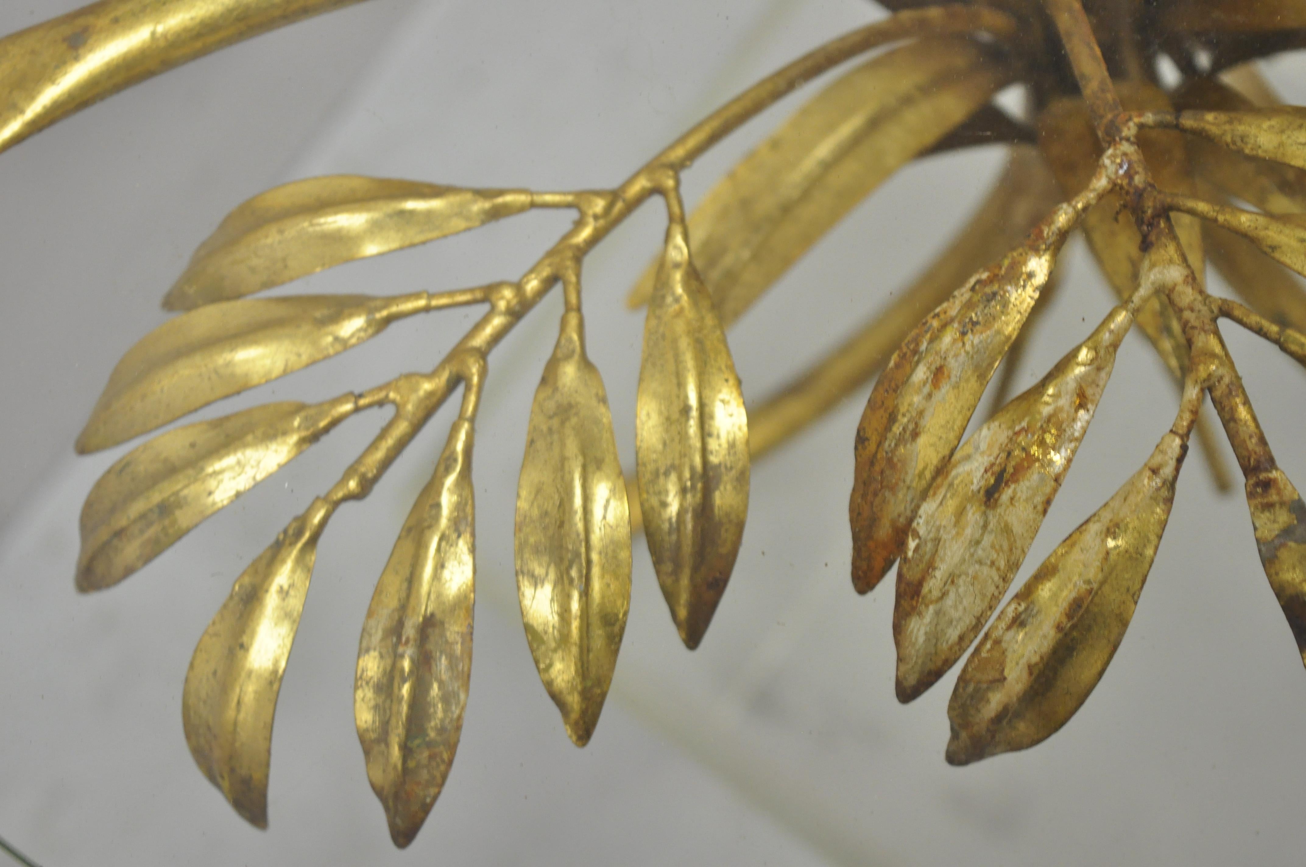 Vintage Gold Gilt Italian Hollywood Regency Palm Leaf Sheaf of Wheat Side Table For Sale 3