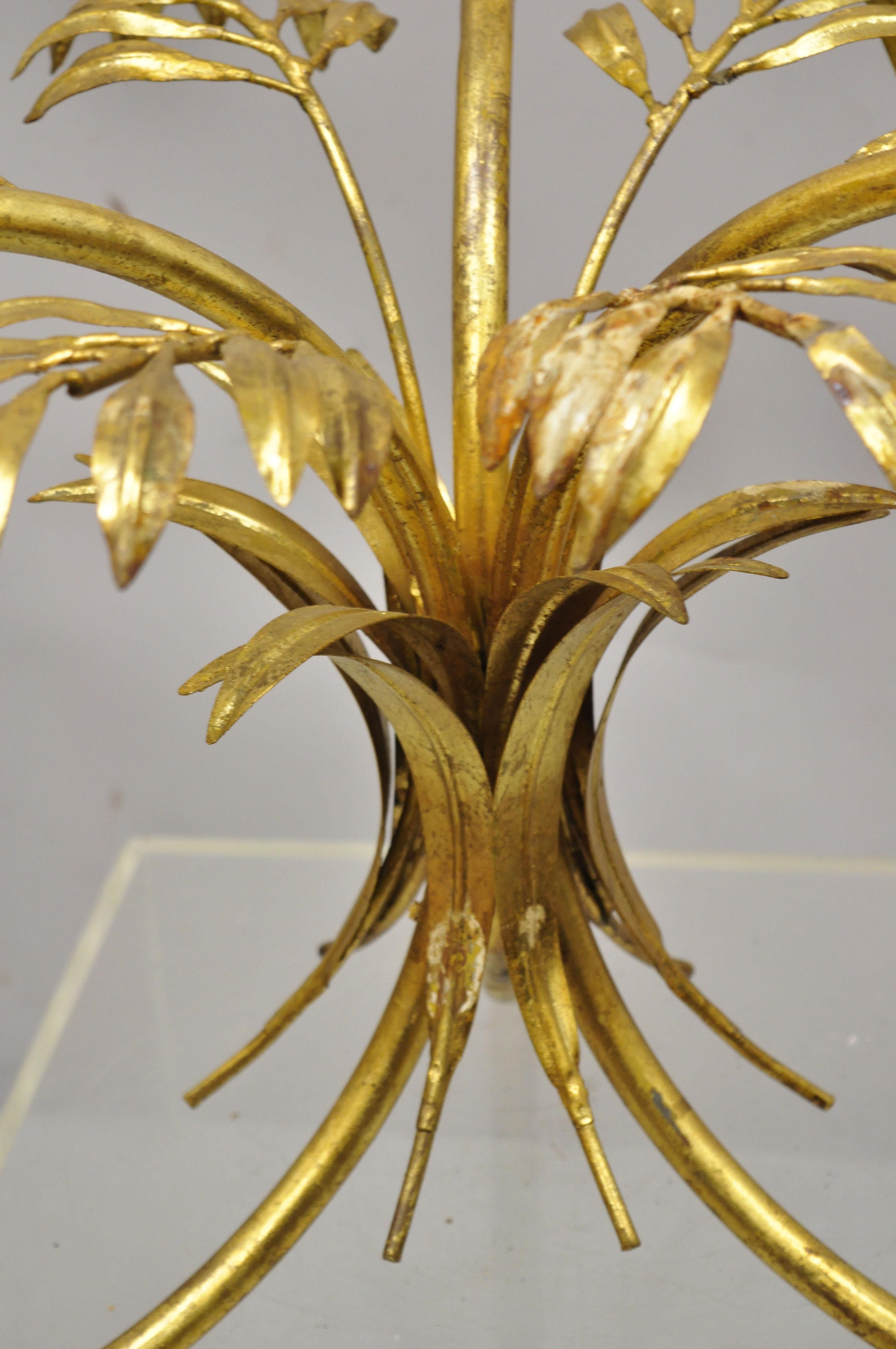 Vintage Gold Gilt Italian Hollywood Regency Palm Leaf Sheaf of Wheat Side Table For Sale 4