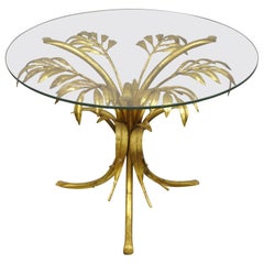 Vintage Gold Gilt Italian Hollywood Regency Palm Leaf Sheaf of Wheat Side Table