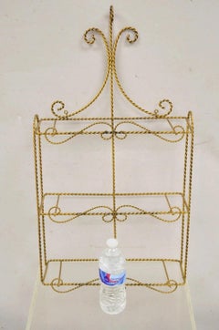 Petite étagère murale vintage Hollywood Regency à 3 niveaux en métal doré et doré