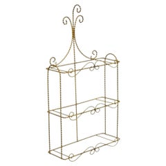 Petite étagère murale vintage Hollywood Regency à 3 niveaux en métal doré et doré