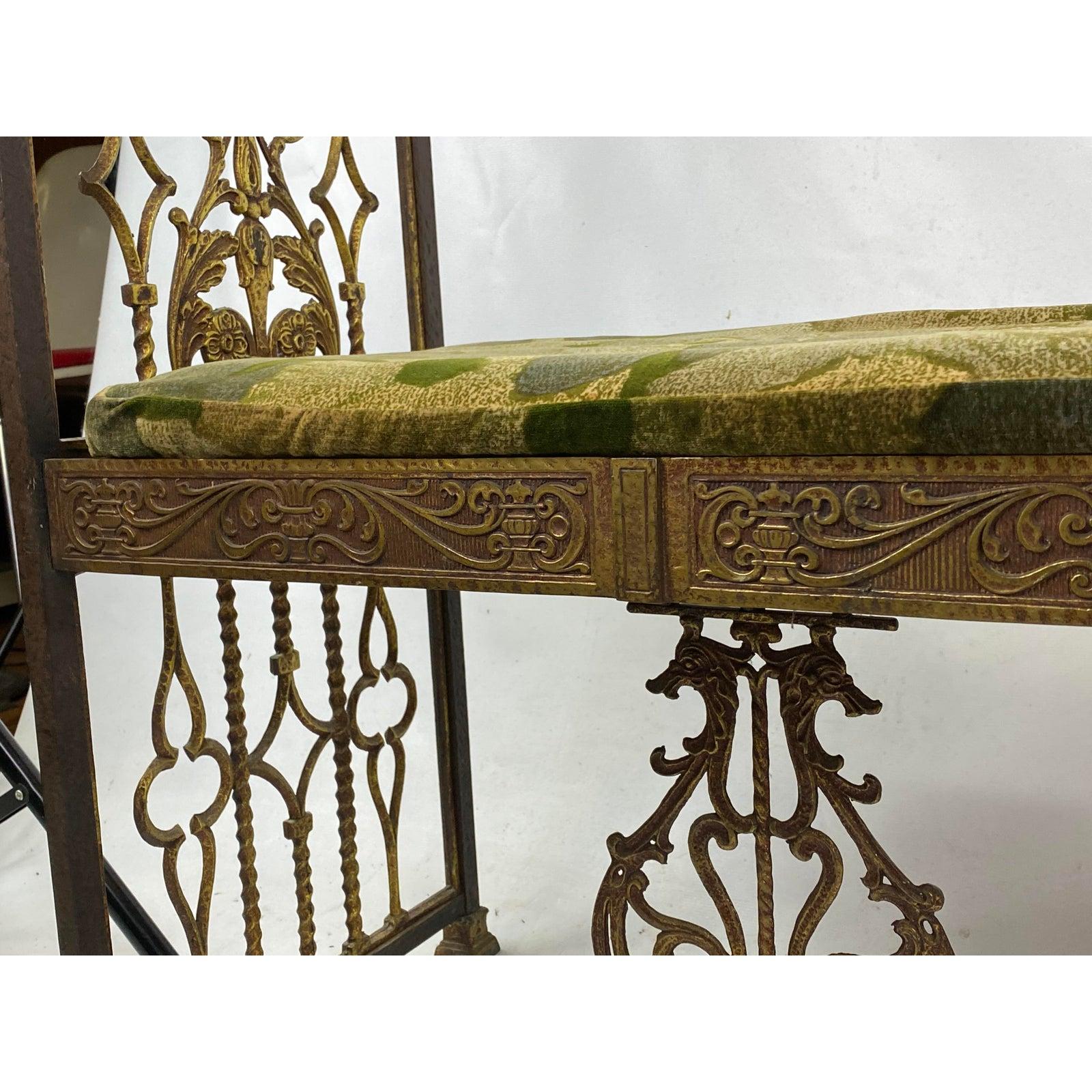 Vintage Gold Gilt Ornate Iron Renaissance Style Bench 4
