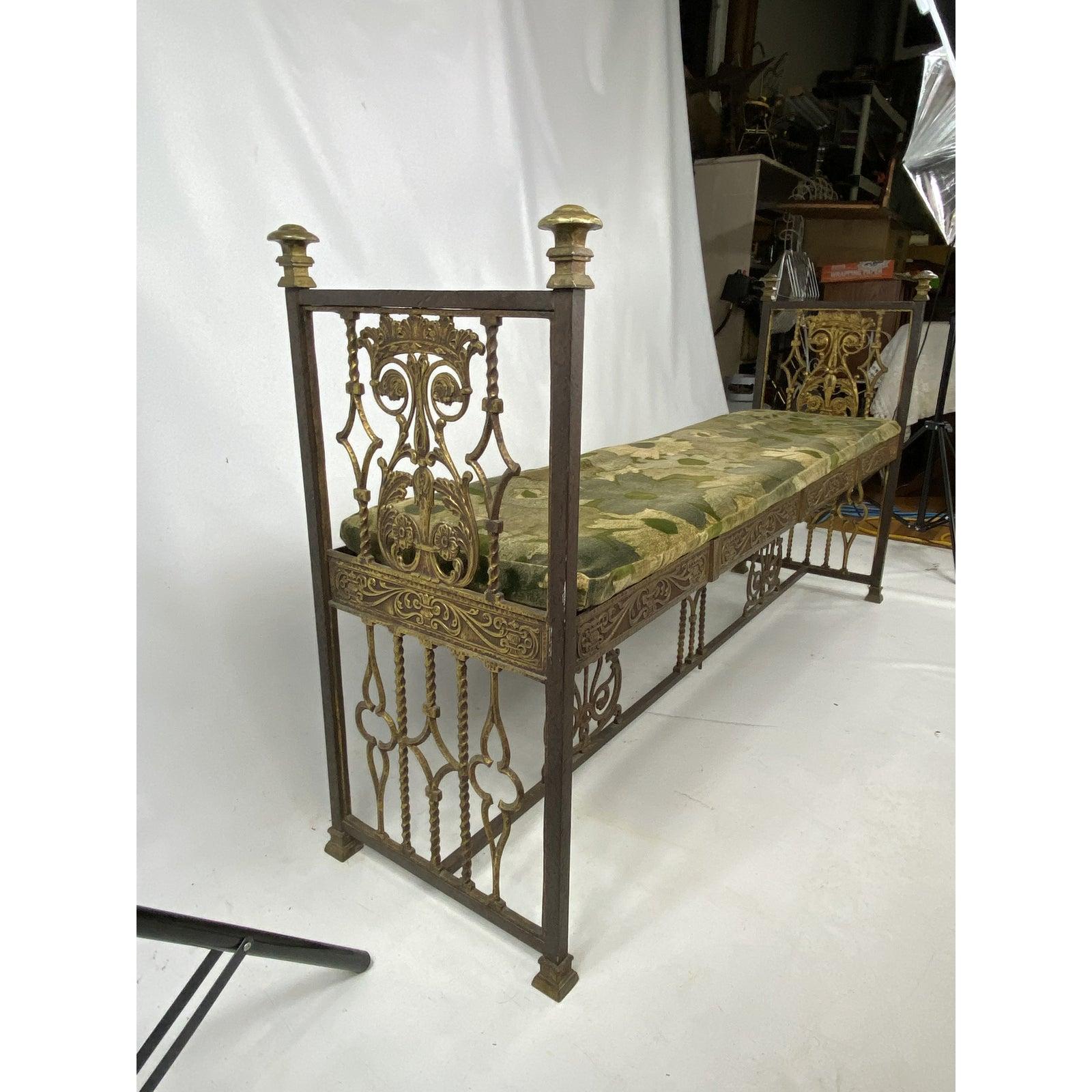 Vintage gold gilt ornate iron renaissance style bench.