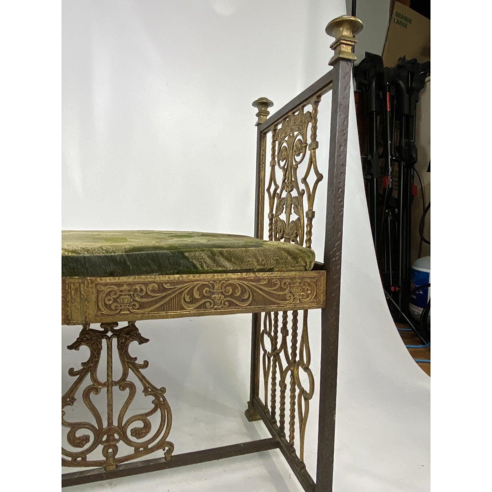 Renaissance Revival Vintage Gold Gilt Ornate Iron Renaissance Style Bench