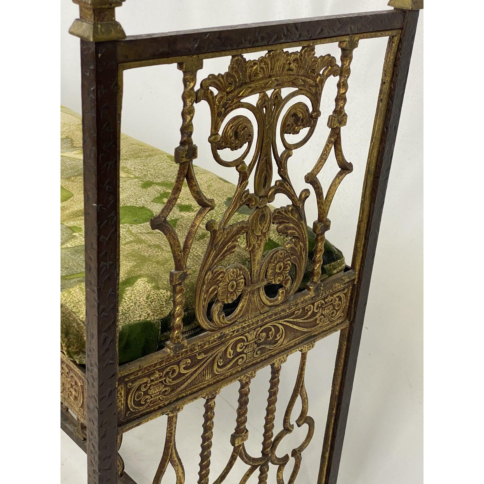 Mid-20th Century Vintage Gold Gilt Ornate Iron Renaissance Style Bench