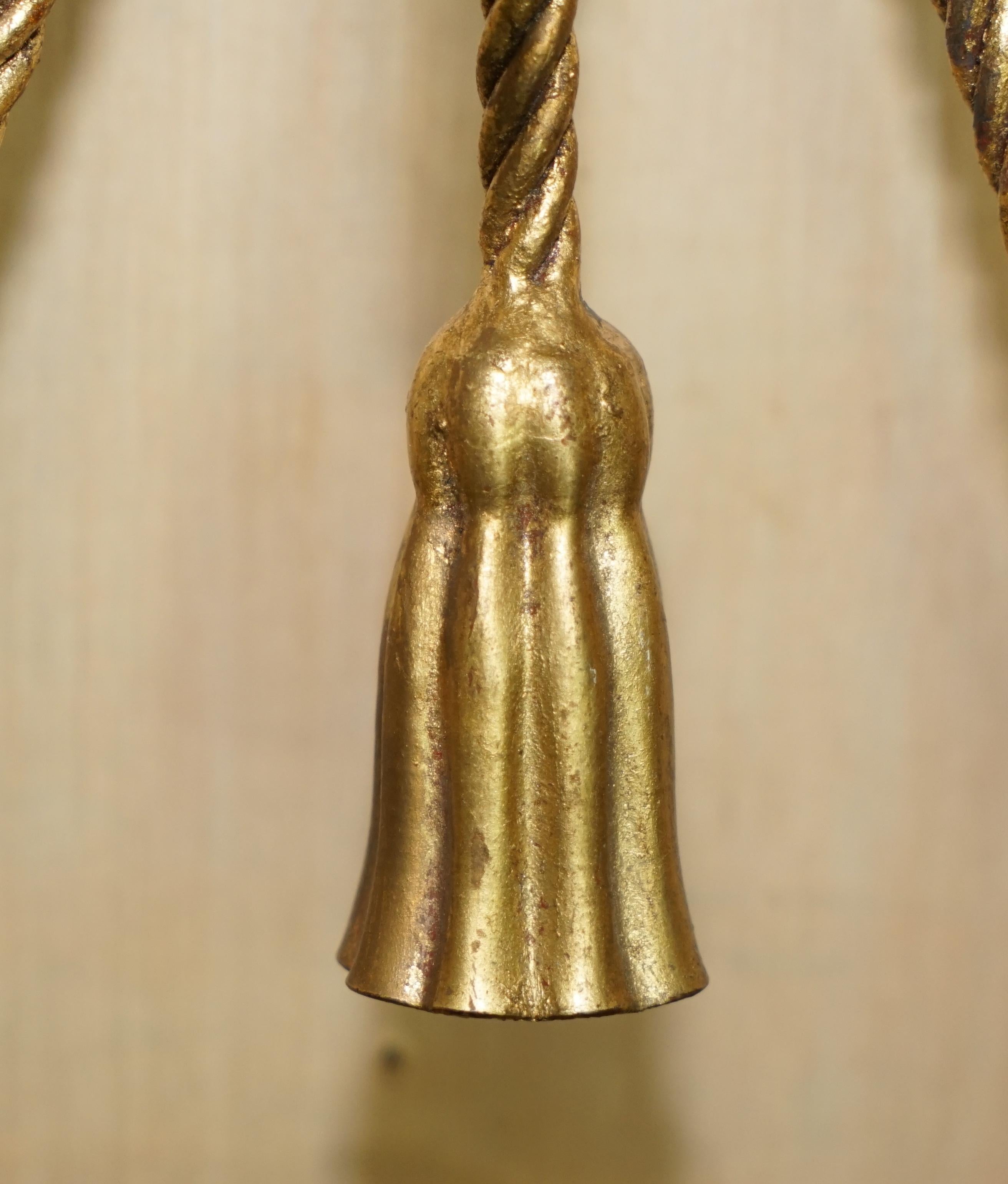 Vintage Gold Gilt Rope Twist & Tassle Three Branch Wall Light with Candle Mounts For Sale 4