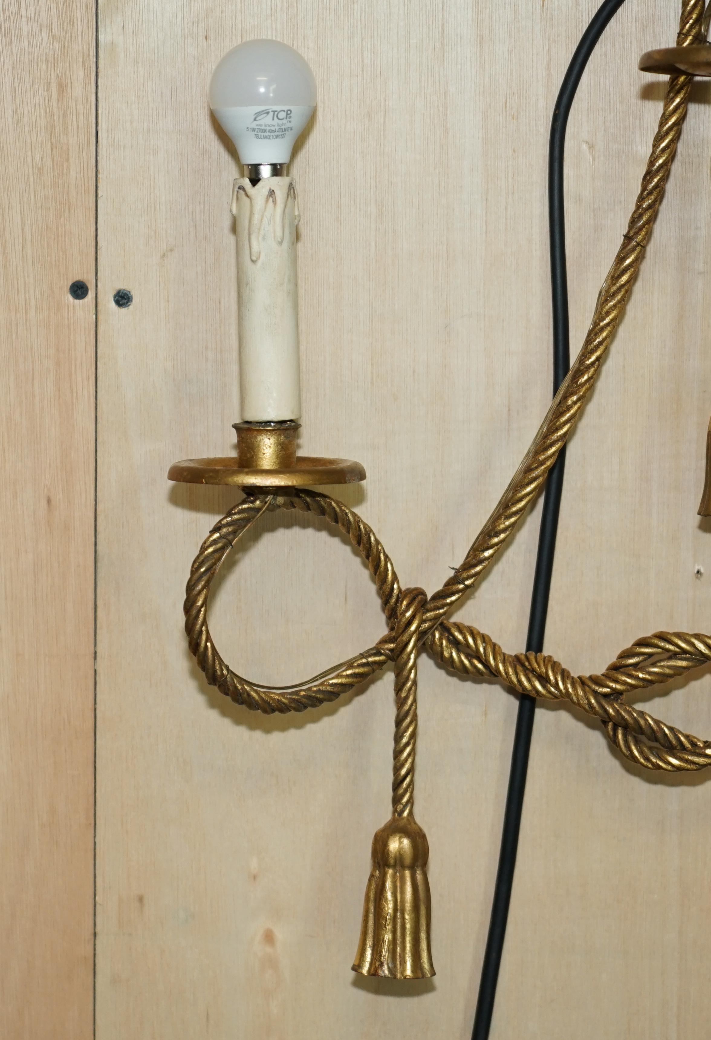 Vintage Gold vergoldet Rope Twist & Tassle Drei Branch Wandleuchte mit Kerze Mounts im Angebot 4
