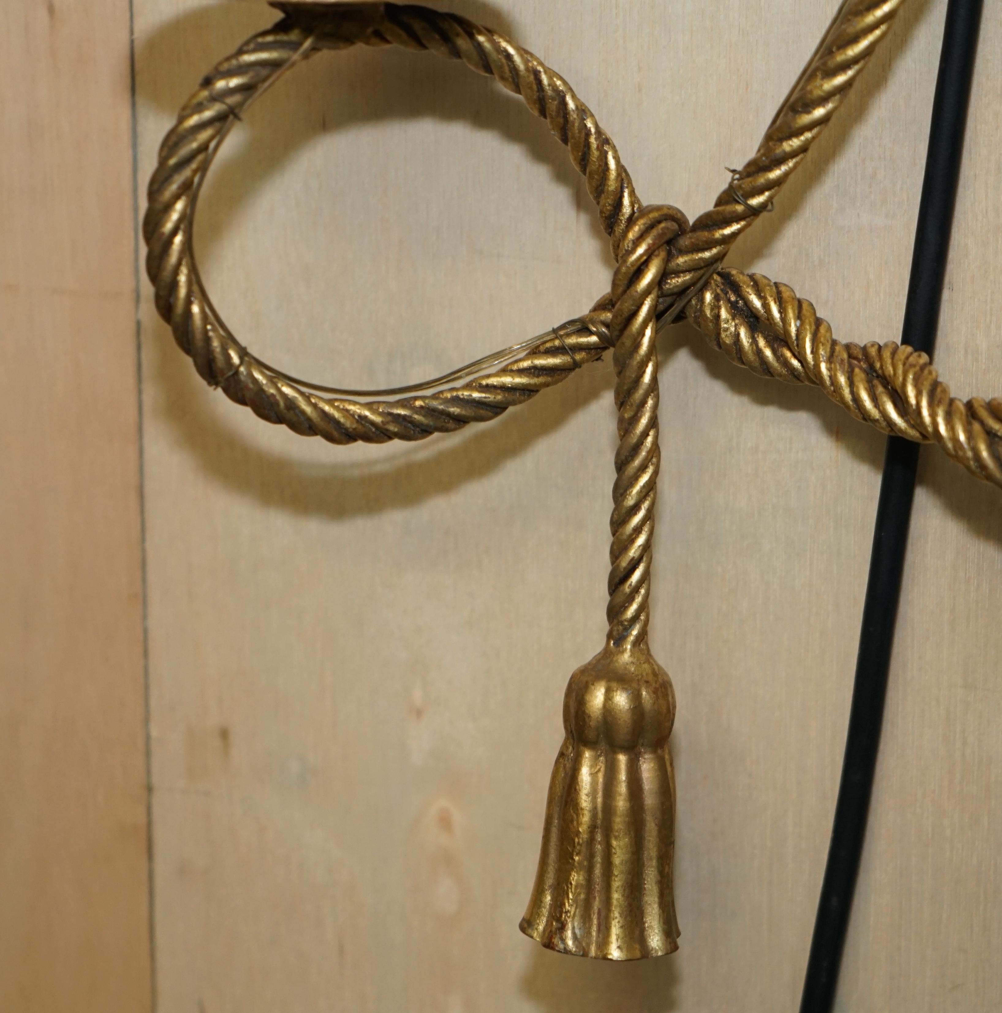 Vintage Gold Gilt Rope Twist & Tassle Three Branch Wall Light with Candle Mounts For Sale 7