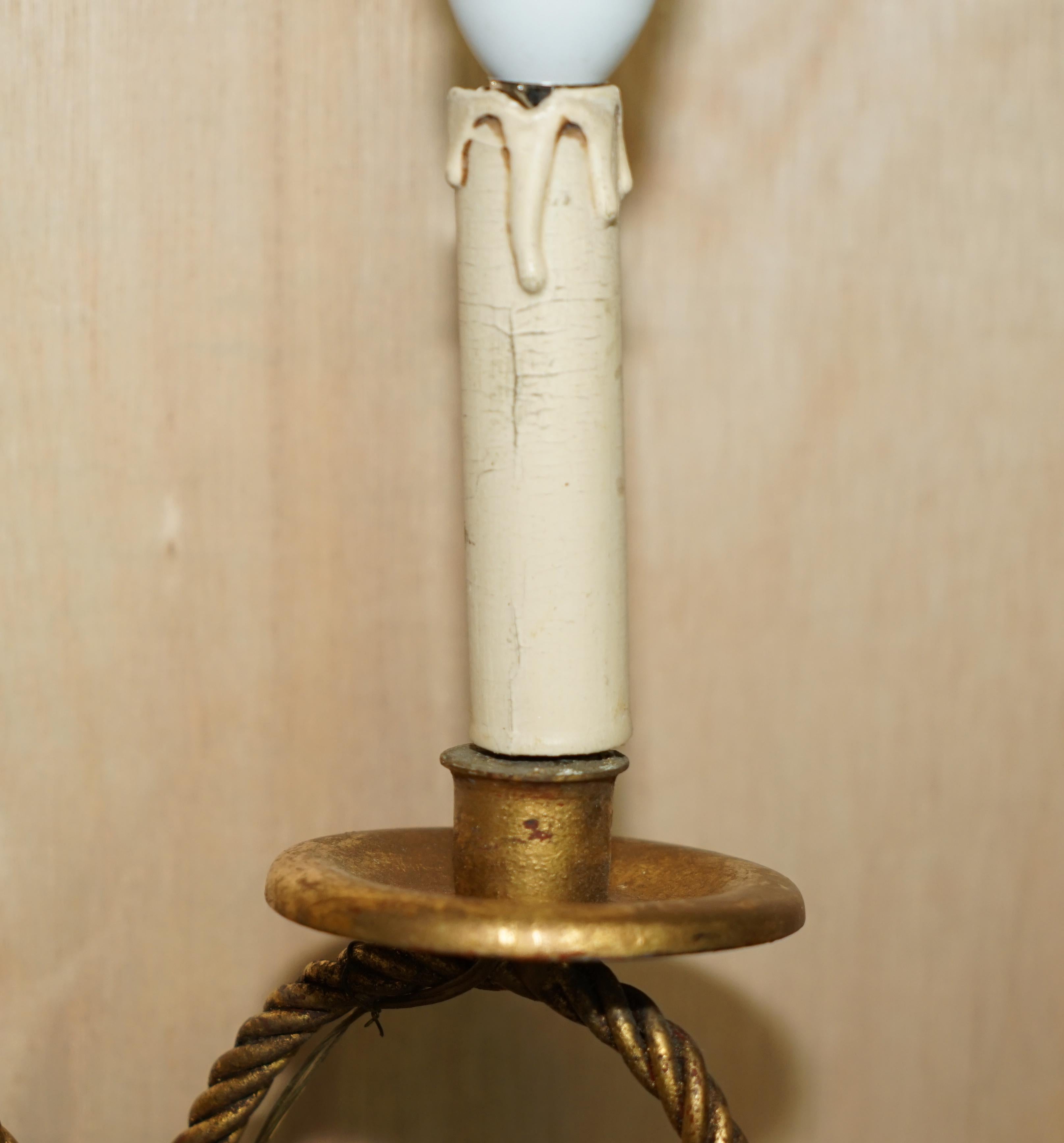 Vintage Gold Gilt Rope Twist & Tassle Three Branch Wall Light with Candle Mounts For Sale 10
