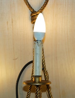 Vintage Gold Gilt Rope Twist & Tassle Three Branch Wall Light with Candle Mounts