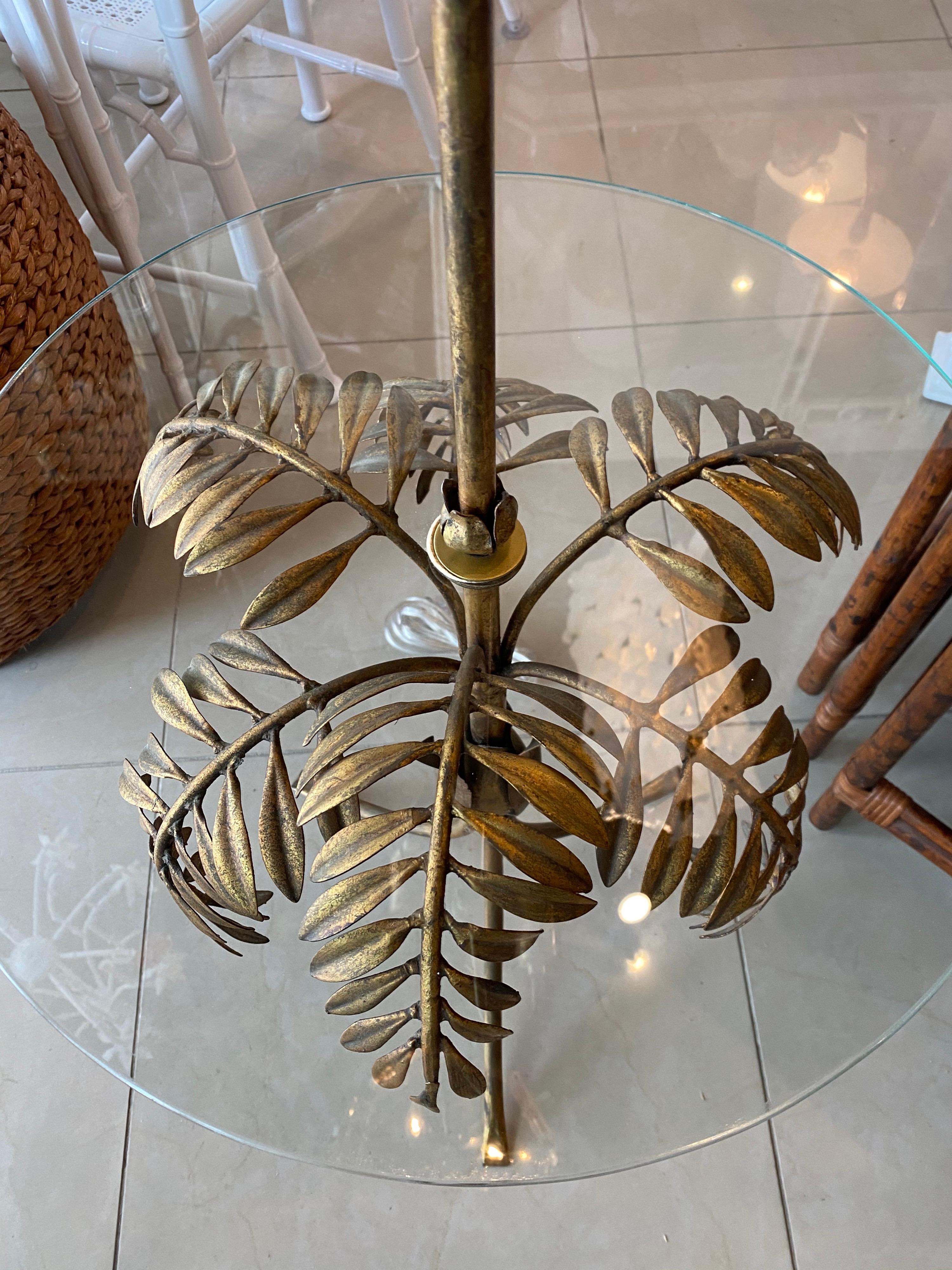 Vintage Gold Gilt Tole Italian Palm Tree Frond Floor Lamp Table 5