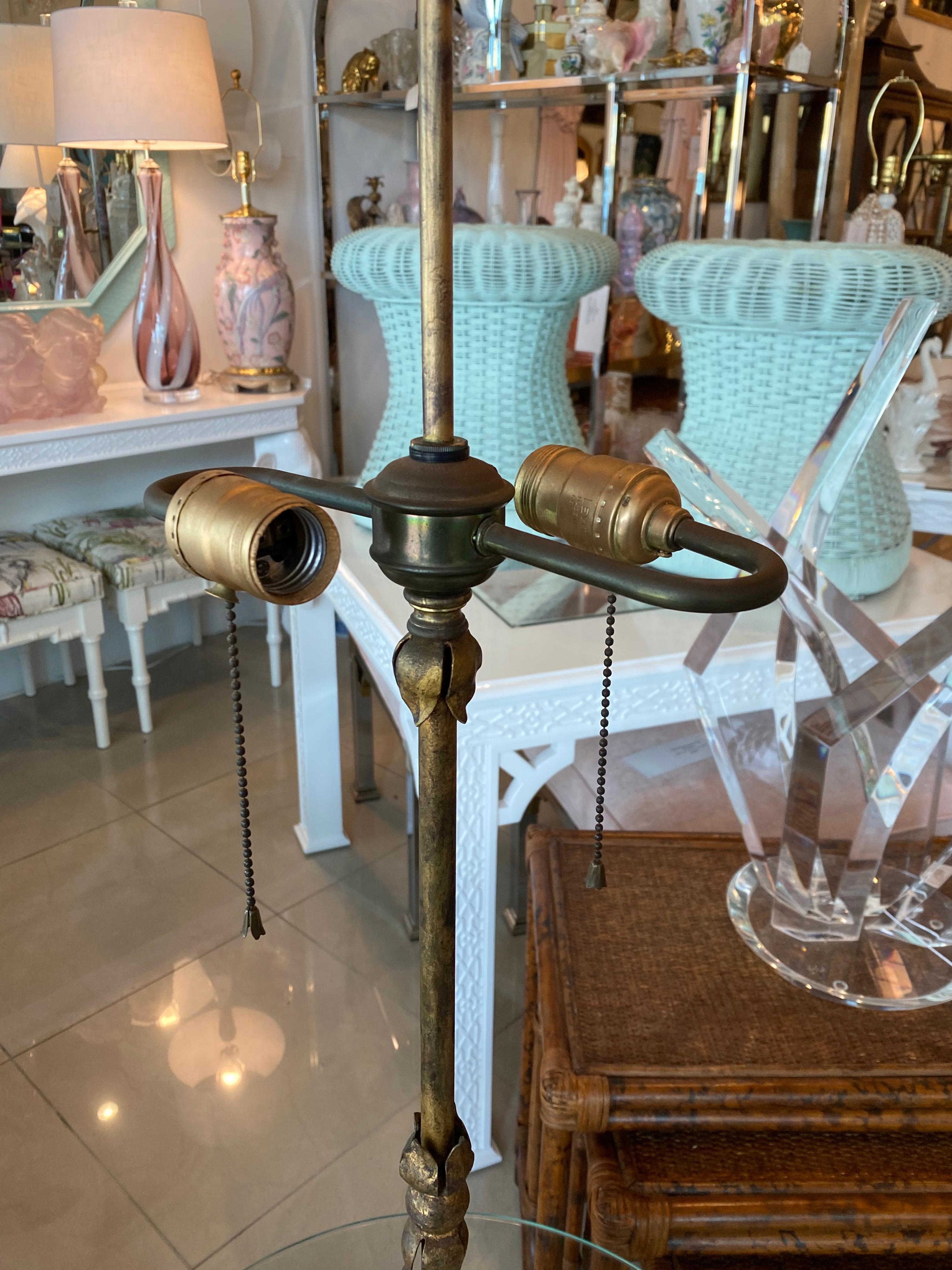 Vintage Gold Gilt Tole Italian Palm Tree Frond Floor Lamp Table 1