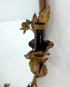 Vintage Gold Gilt Wrought Iron Oval Wall Mirror Candelabra c1920s