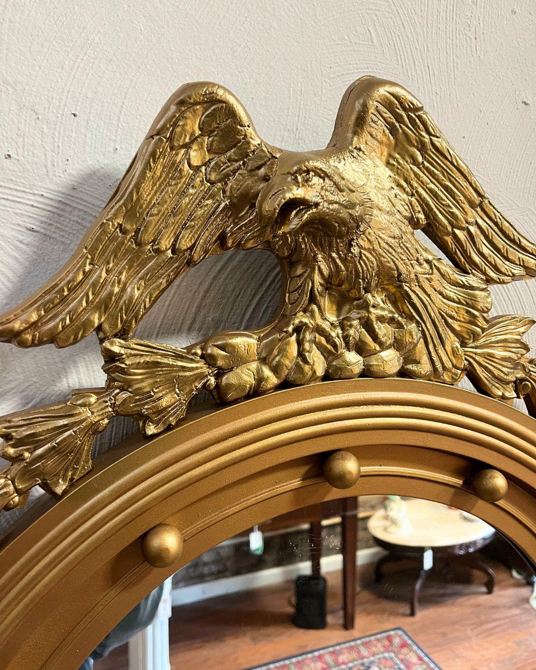 American Vintage Gold Giltwood Federalist Eagle Acanthus Leaves Round Mirror