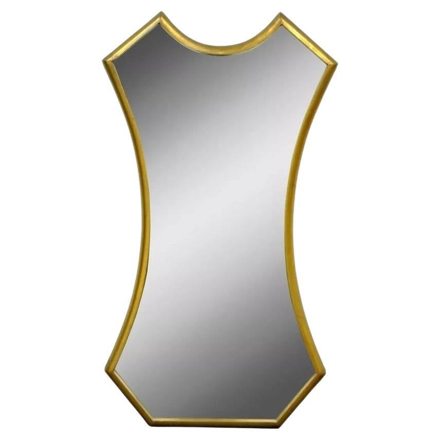 Vintage Gold Giltwood Hollywood Regency Keyhole Shaped Wall Mirror