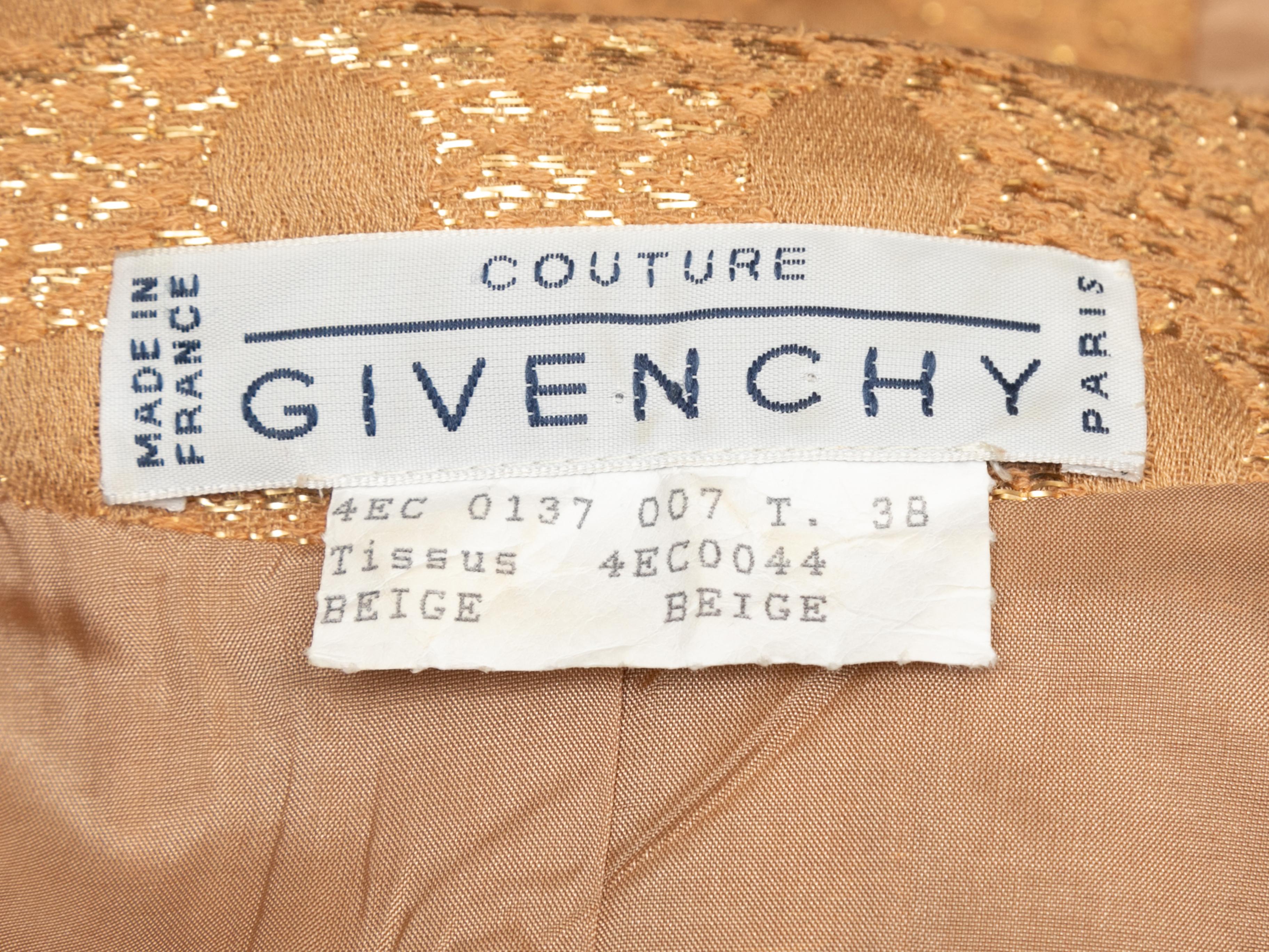 Goldmetallic-Jacquard-Blazer im Vintage-Stil von Givenchy Couture. V-Ausschnitt. Goldfarbene Knopfverschlüsse in der vorderen Mitte. 35
