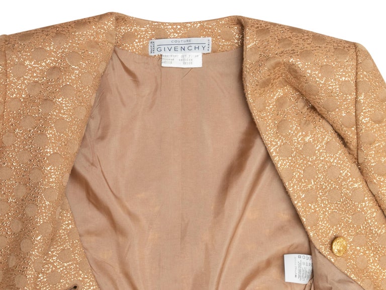 Vintage Gold Givenchy Couture Jacquard Blazer Size FR 38 For Sale 