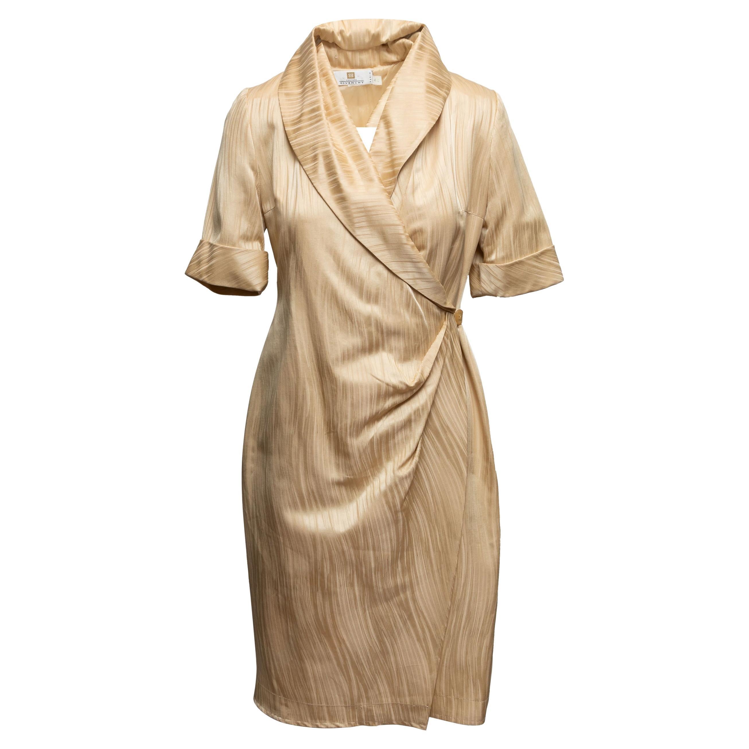 Vintage Gold Givenchy Couture Wrap Dress Taglia FR 42 in vendita