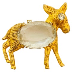 Vintage gold glass belly donkey designer brooch