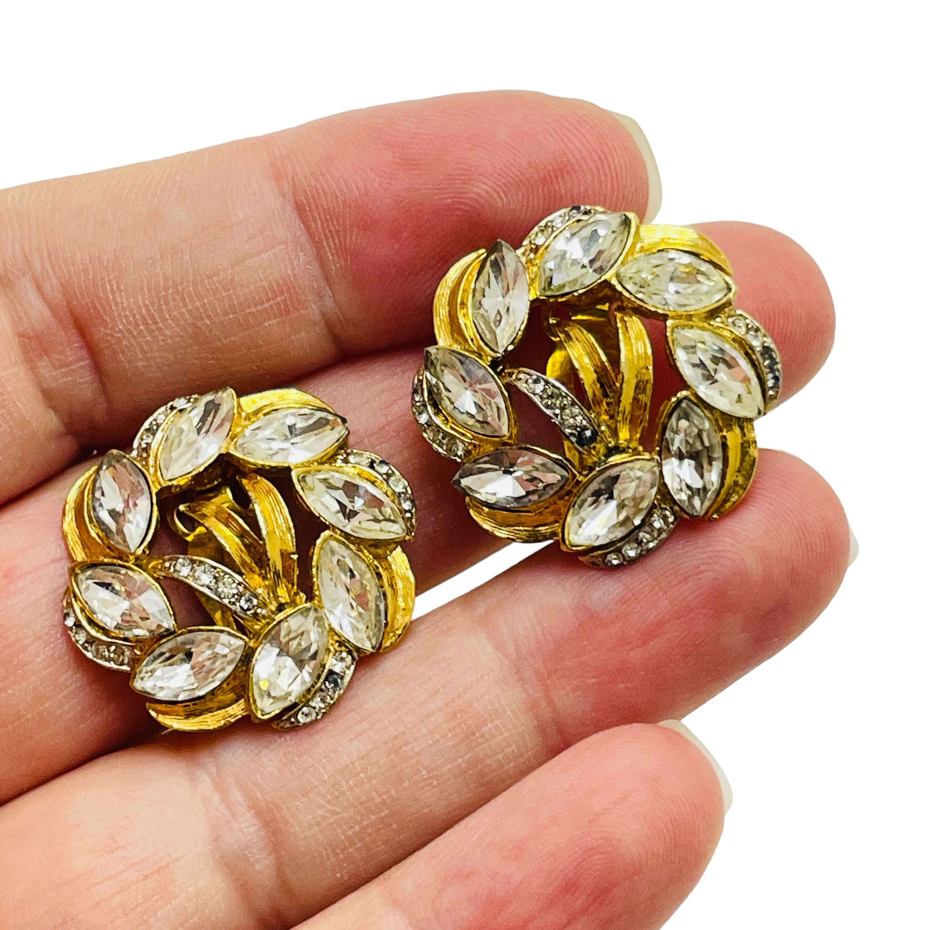 De las mujeres Pendientes de clip de diseño vintage de cristal dorado en venta