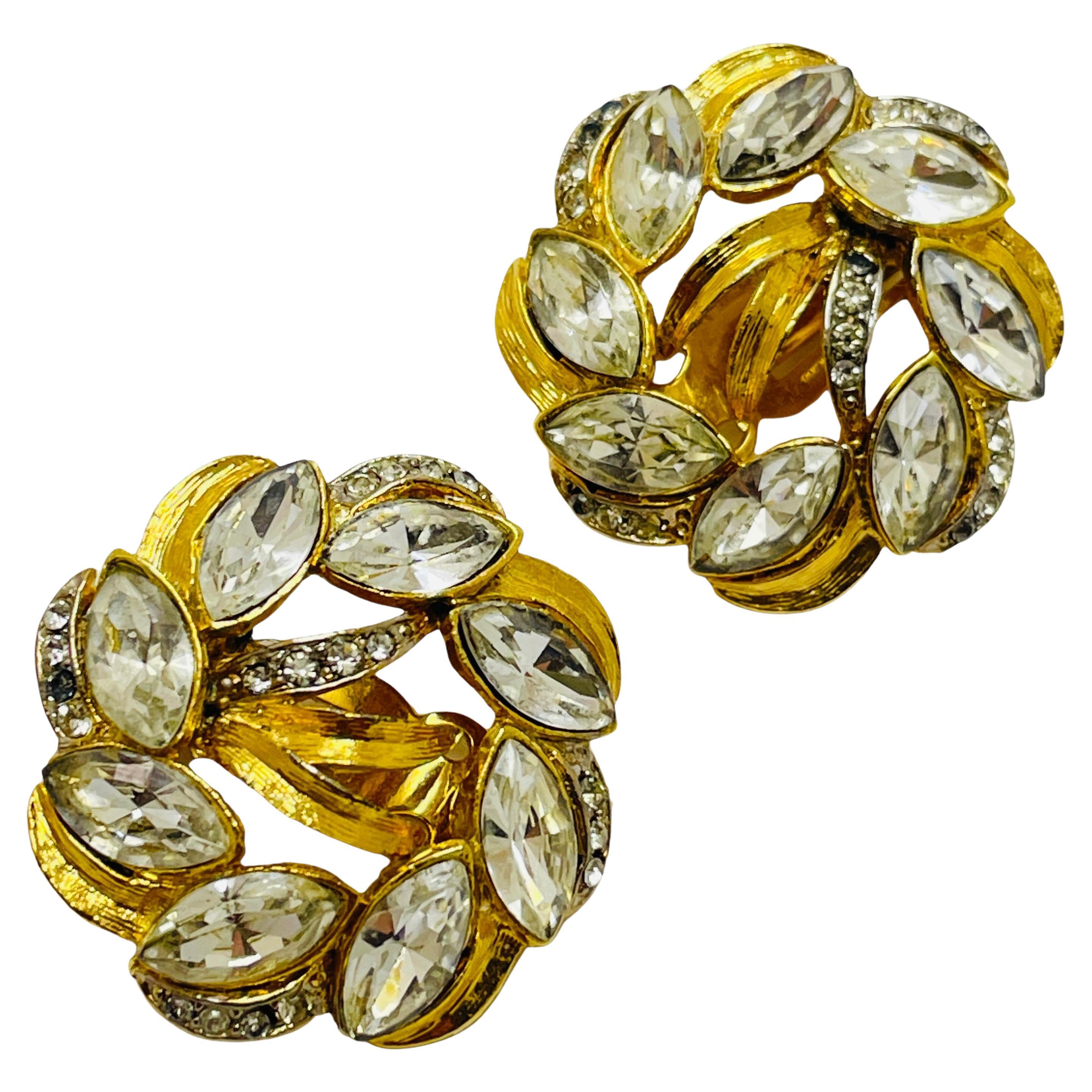 Boucles d'oreilles à clip vintage en verre doré