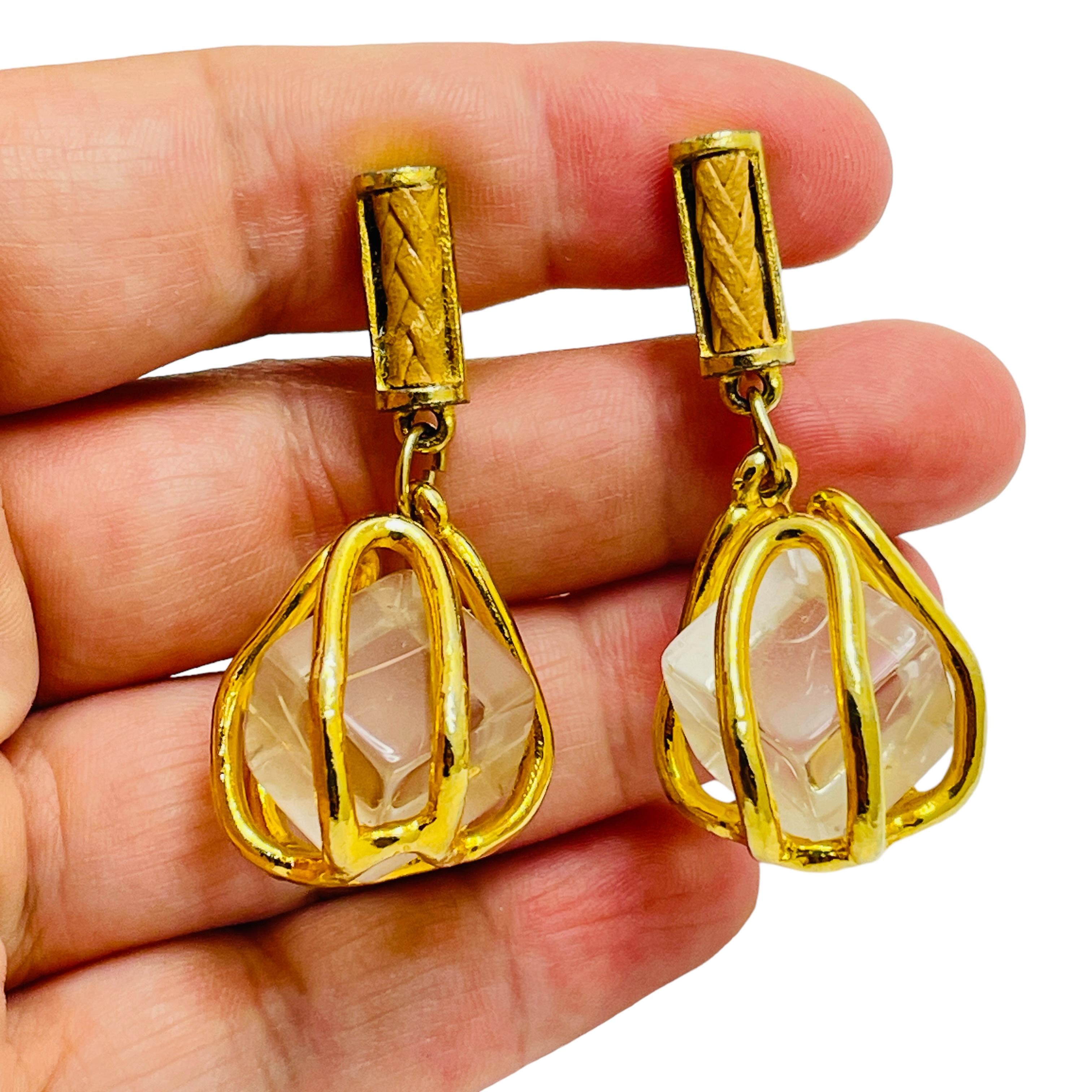 Vintage Goldglas-Designer-Ohrclips mit einzigartigem Anhänger Damen im Angebot