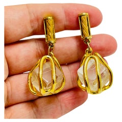 Pendientes de clip únicos de cristal dorado vintage de diseño