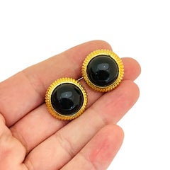 Vintage gold glass designer runway pierced earrings