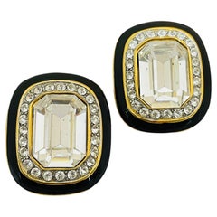 Vintage Gold Glas Emaille Clip auf Designer Landebahn Ohrringe