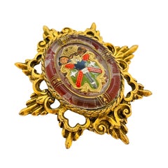 Vintage gold glass enamel crown royal designer brooch