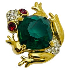 Vintage gold glass frog figural designer brooch