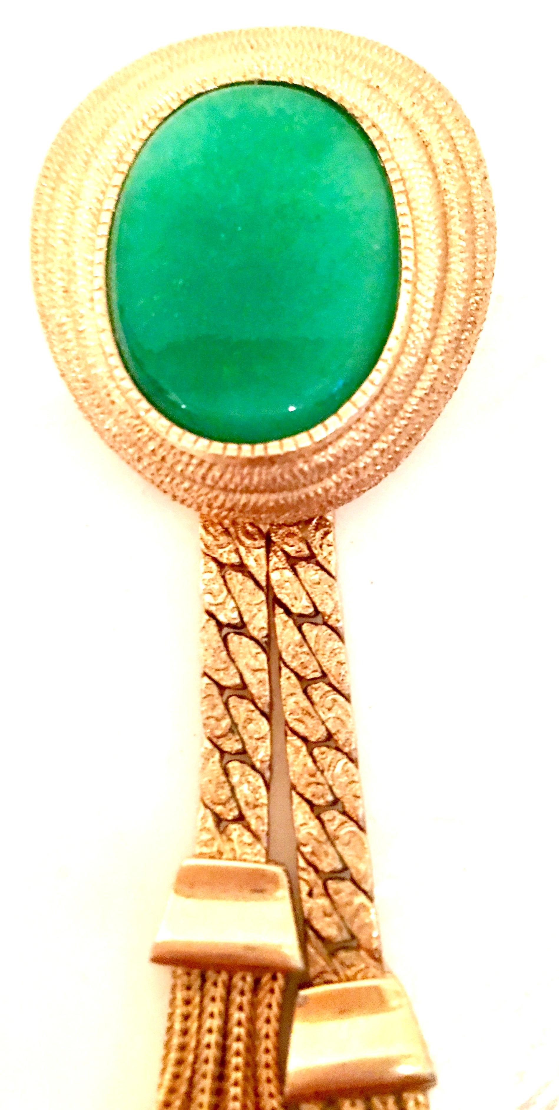Vintage Gold & Glass Jade Fringe Tassel Brooch 1