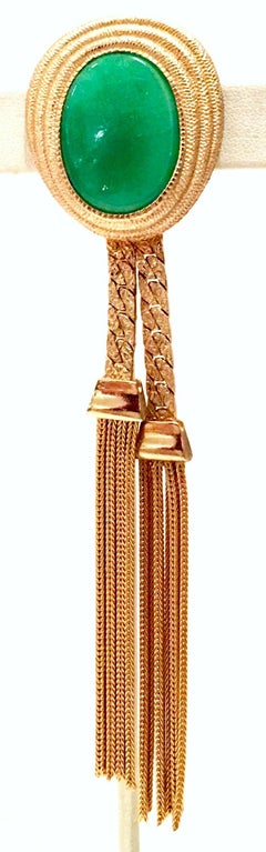 Vintage Gold & Glass Jade Fringe Tassel Brooch